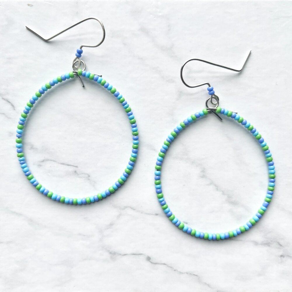 Ocean Hand Beaded Tear Drop Earrings